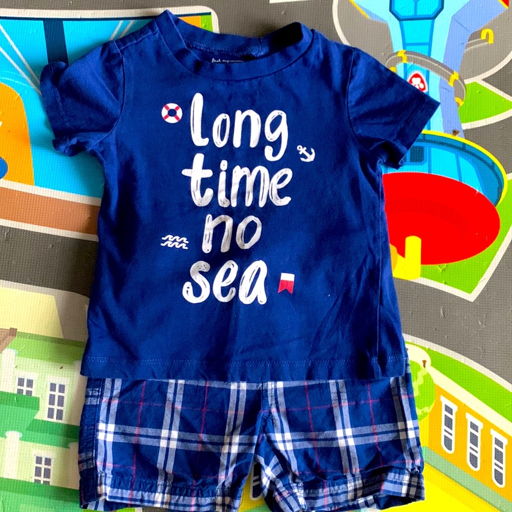 First Impressions Blue T-Shirt and Blue Plaid Shorts 18 Months